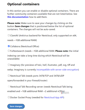 Nextcloud AIO download optional container office