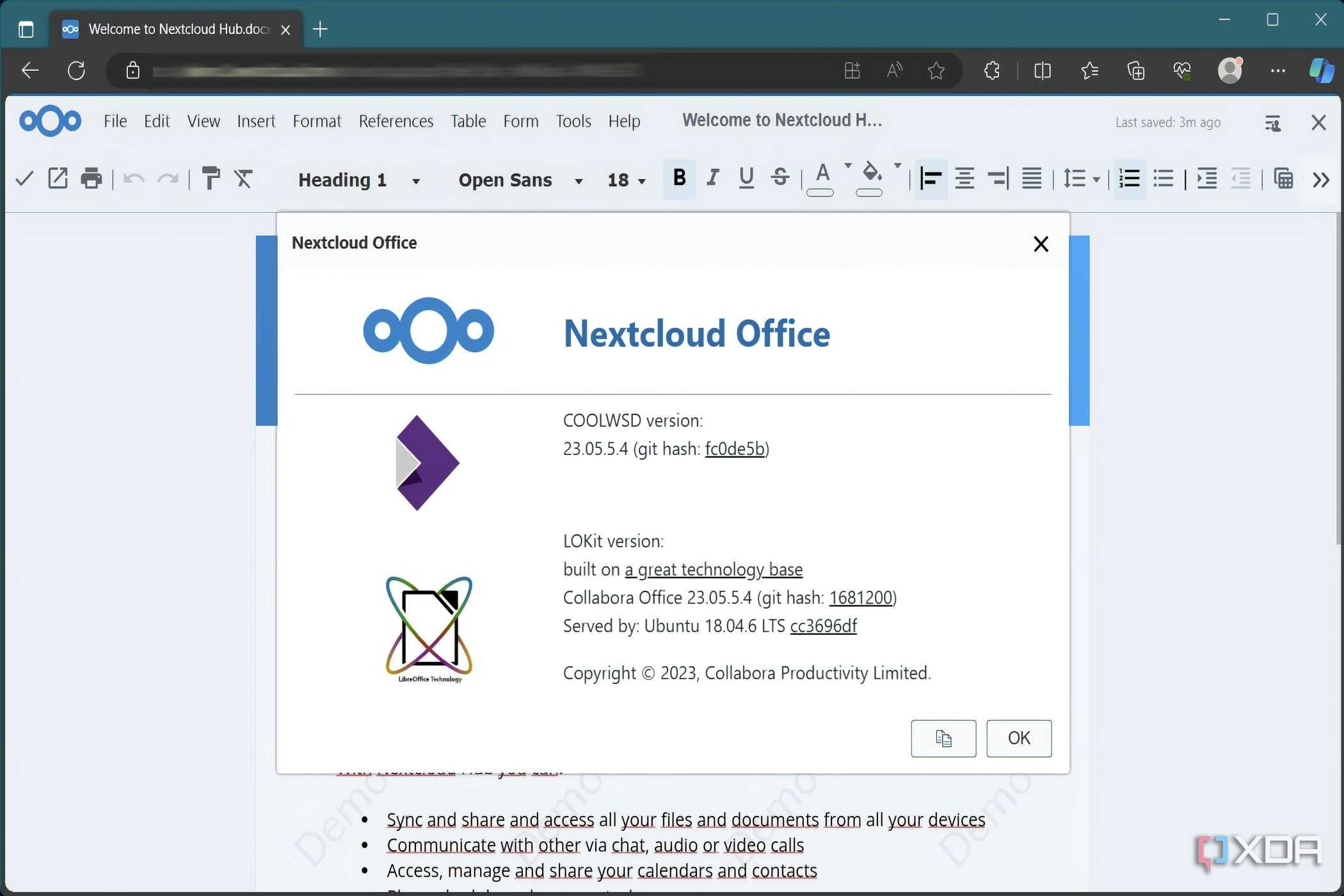 Nextcloud Office running under Microsoft Edge feature