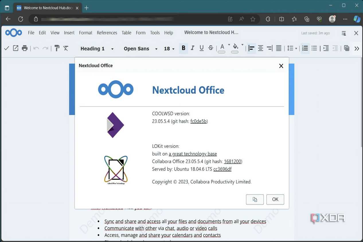 Nextcloud Office running under Microsoft Edge feature
