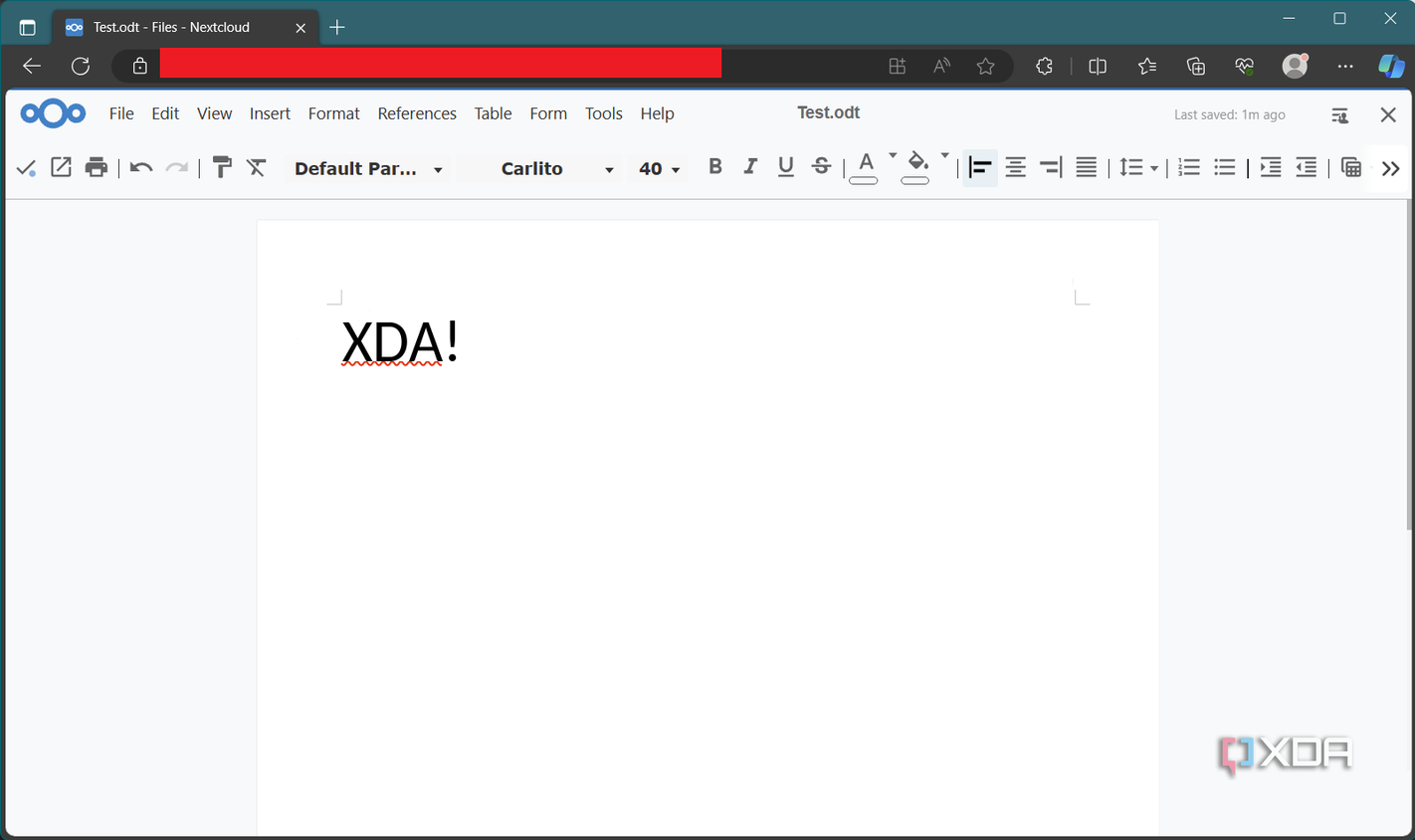 Nextcloud office test document with XDA text