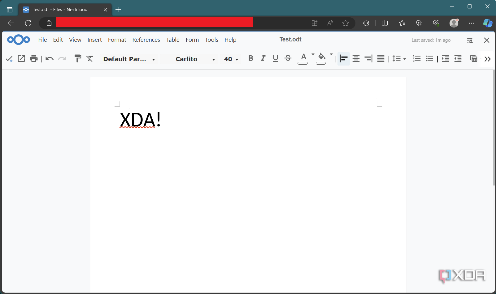 Nextcloud office test document with XDA text
