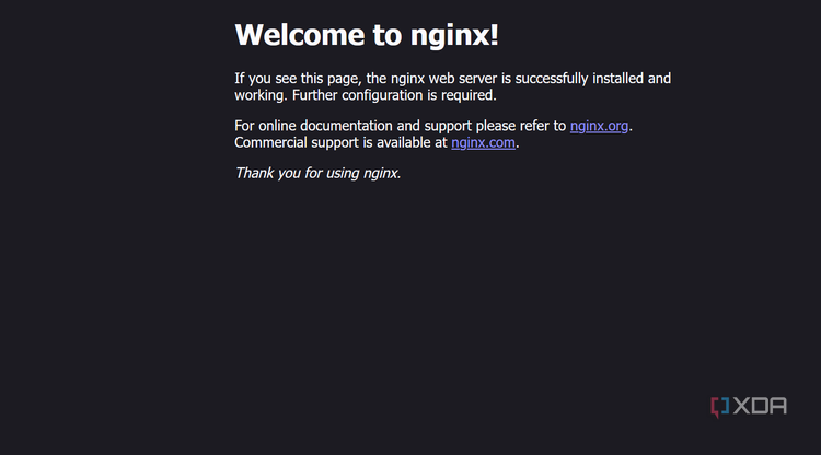 A Screenshot showing the 'Welcome to nginx' screen displayed when Nginx is first installed.