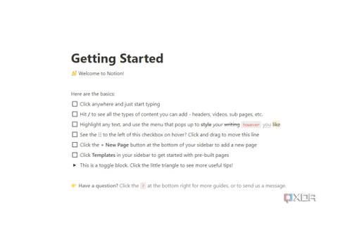 A screenshot showing Notion tips in Windows.