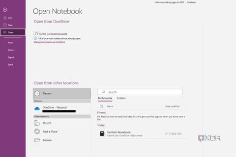 A screenshot showing the page with the option to let you open Notebook page in OneNote.
