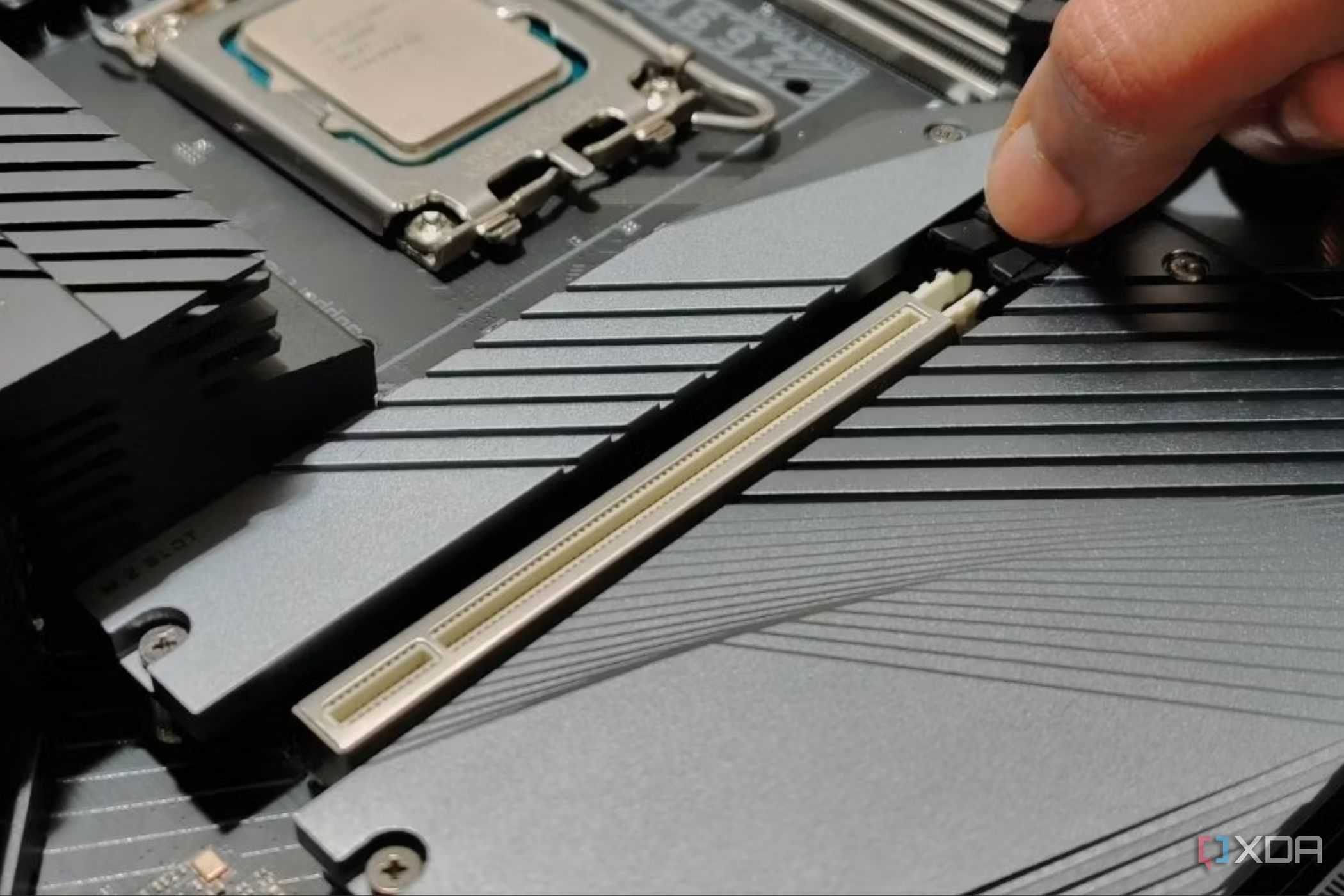An image showing a PCIe slot on a motherboard.