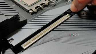 An image showing a PCIe slot on a motherboard.