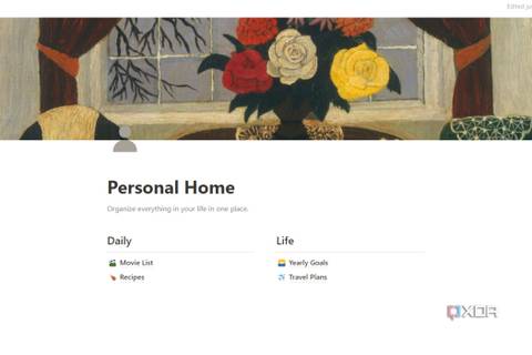 A screenshot showing Personal home in Notion.
