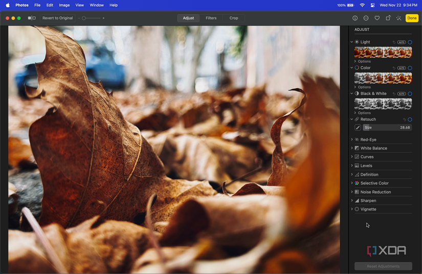 Photos app on macOS showing available editing tools