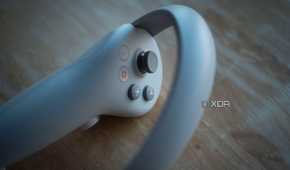 Pico 4 VR headset controller on a stool, clearly showing the buttons and joystick