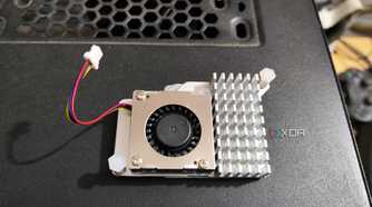 A lifestyle image of the Raspberry Pi Active Cooler