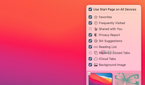 The Safari start page customization options on Mac.