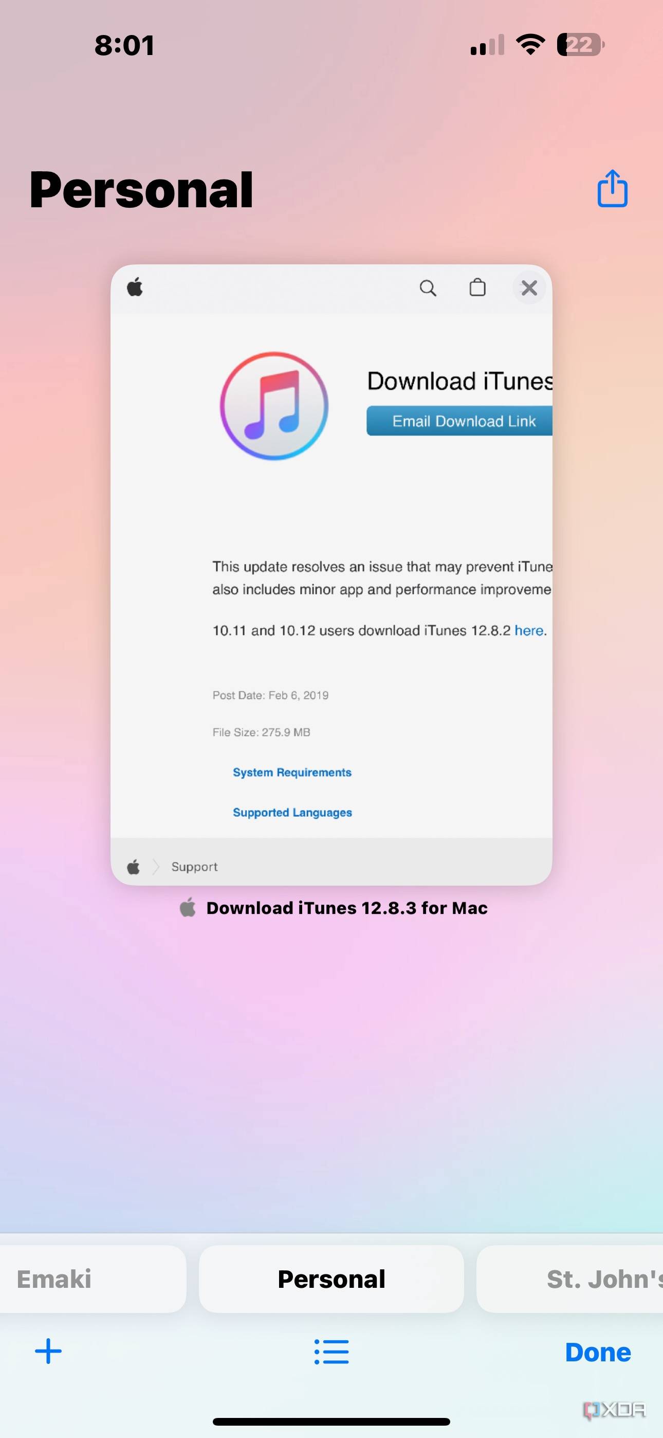 An Apple support page on Safari for iPhone.