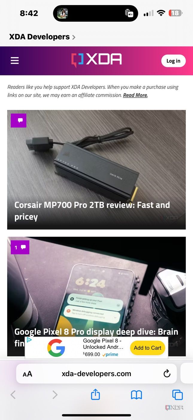 A shared tab on Safari for mobile.