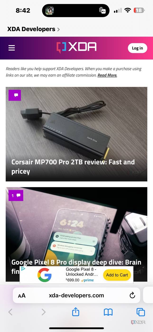 A shared tab on Safari for mobile.