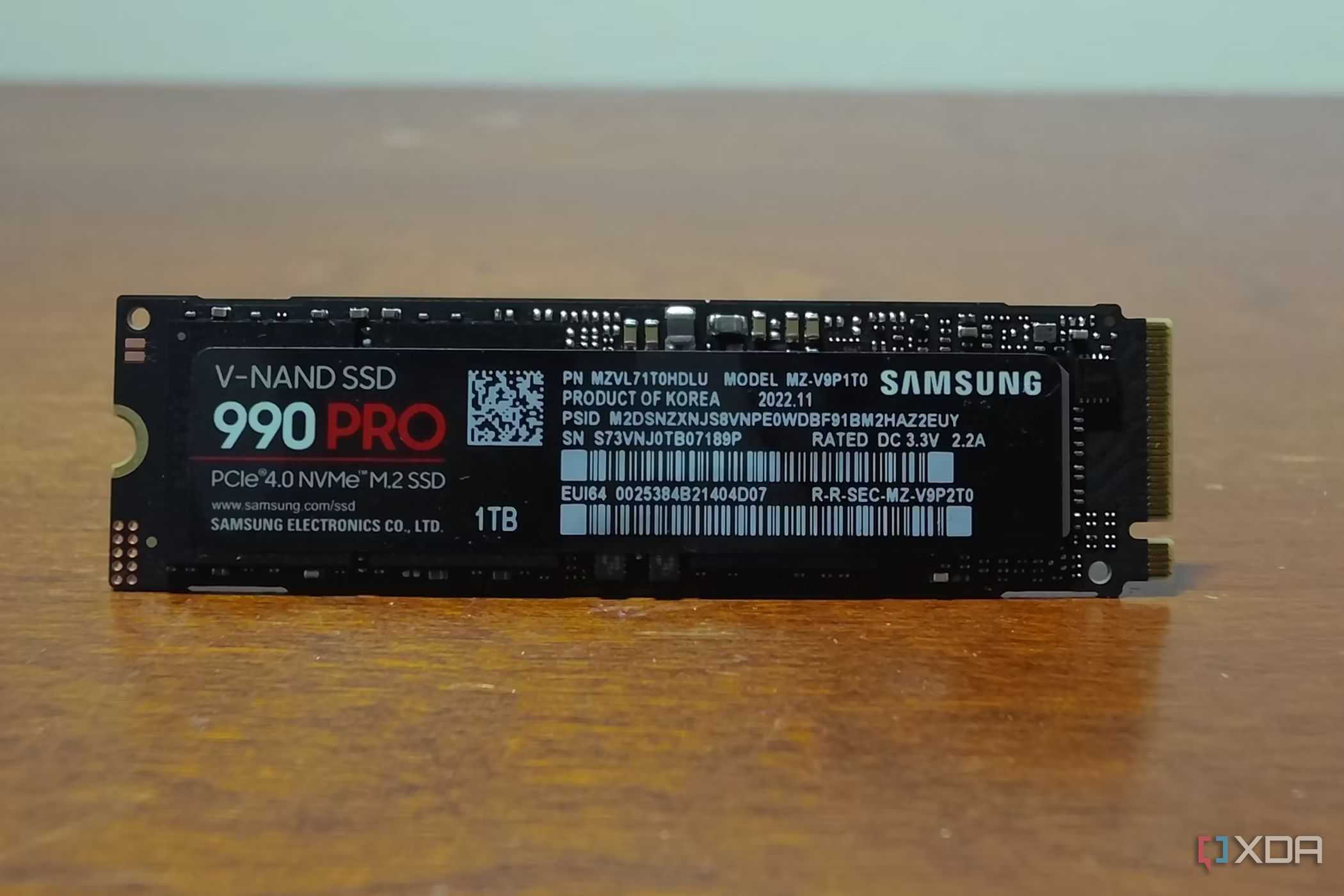 An image showing a Samsung 990 Pro SSD on a desk.