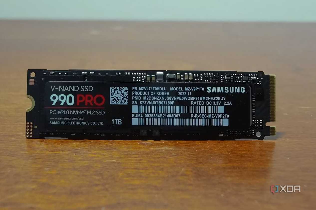 An image showing a Samsung 990 Pro SSD on a desk.