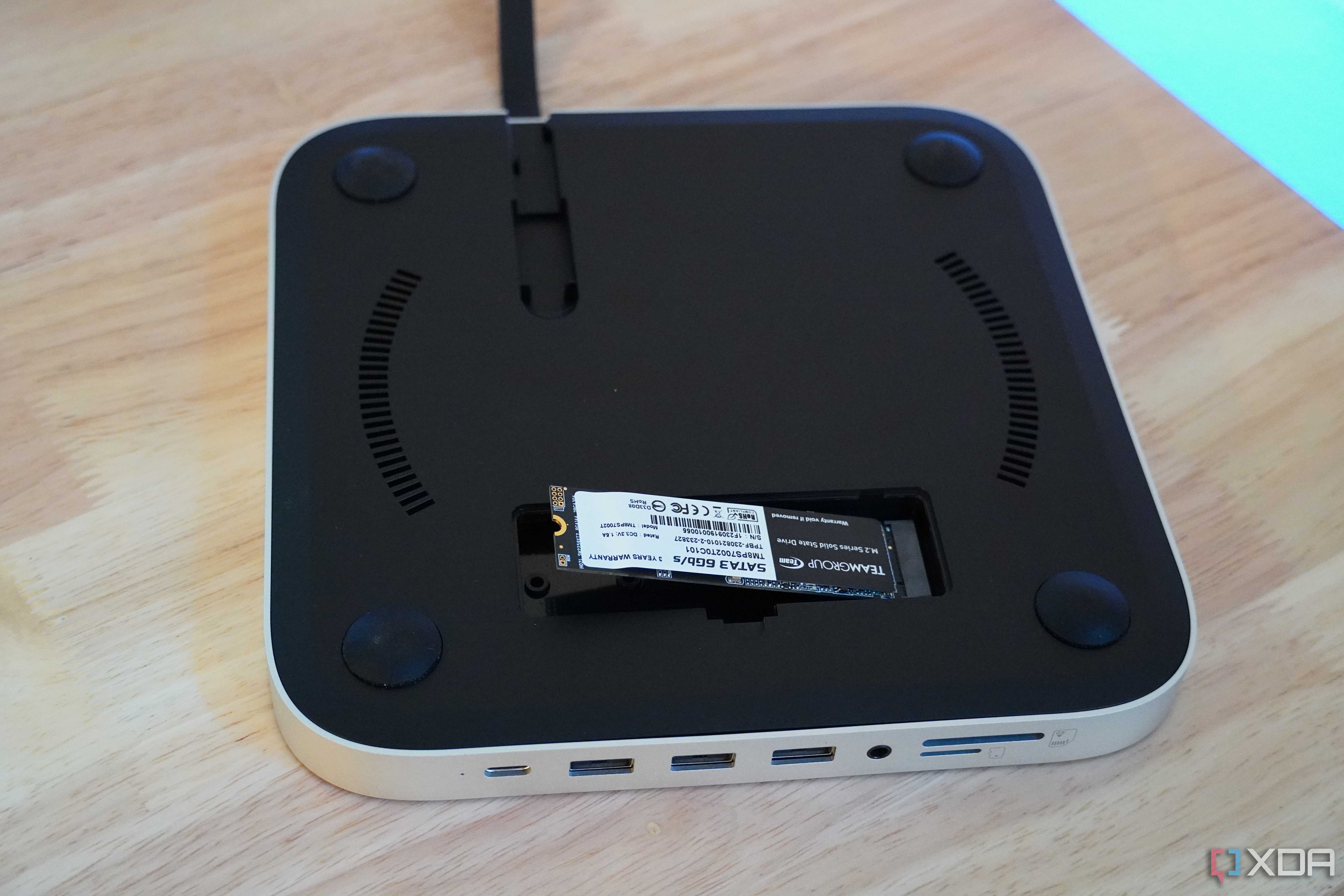 The SSD inserted in the dock.