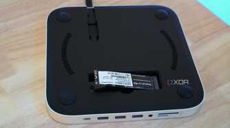 The SSD inserted in the dock.