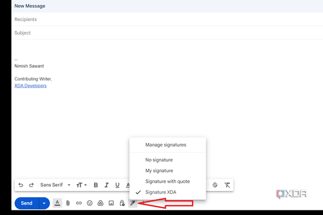 Signature options when composing new email