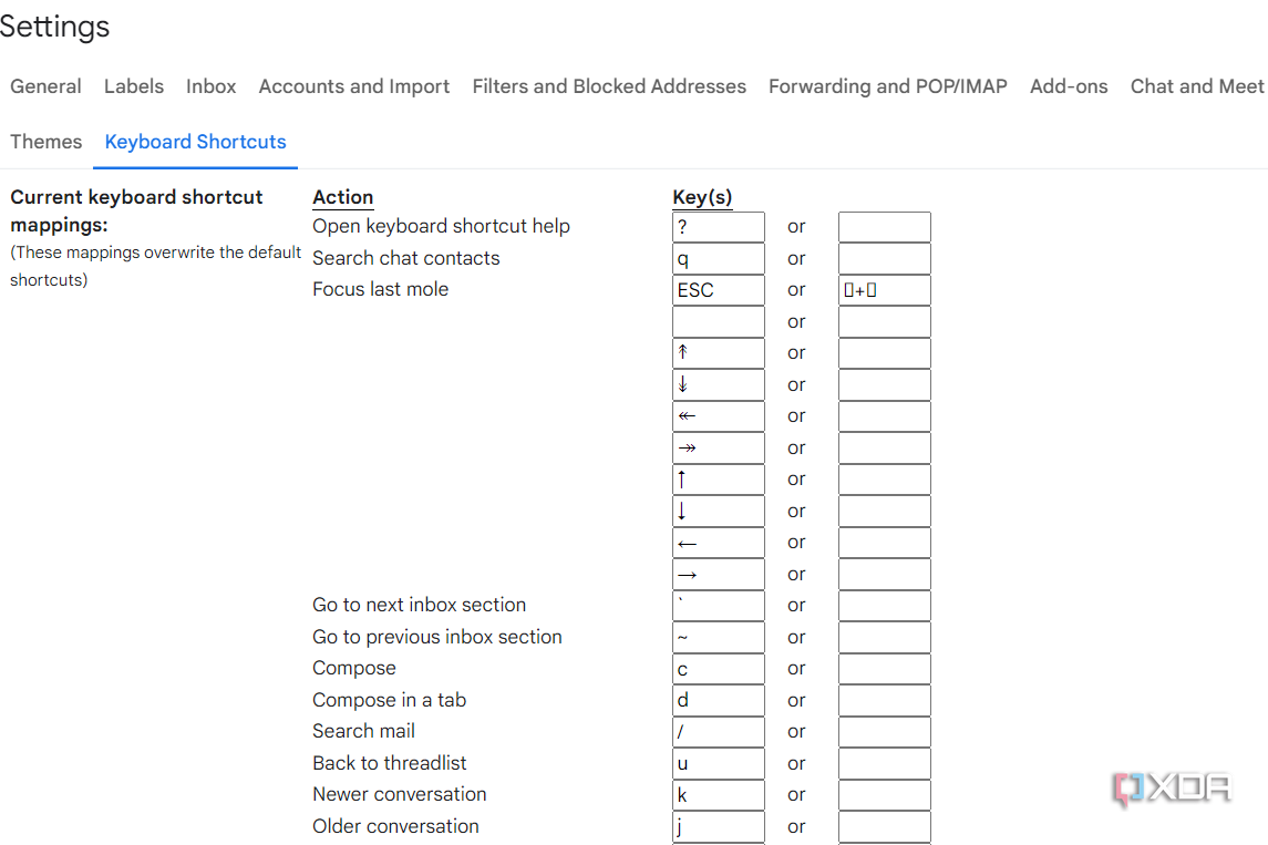 Customize keyboard shortcuts in Gmail settings