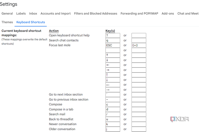 Customize keyboard shortcuts in Gmail settings