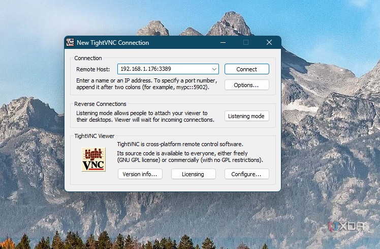 Connecting with TightVNC on Windows