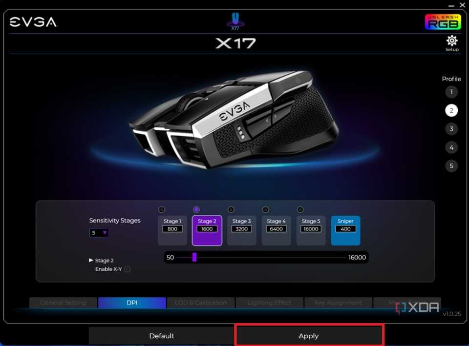 EVGA Unleash save DPI adjustments