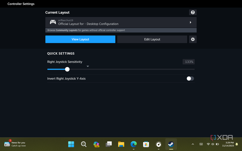 Steam Controller settings in Windows 11