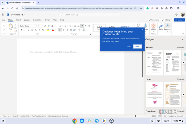 Word running on ChromeOS
