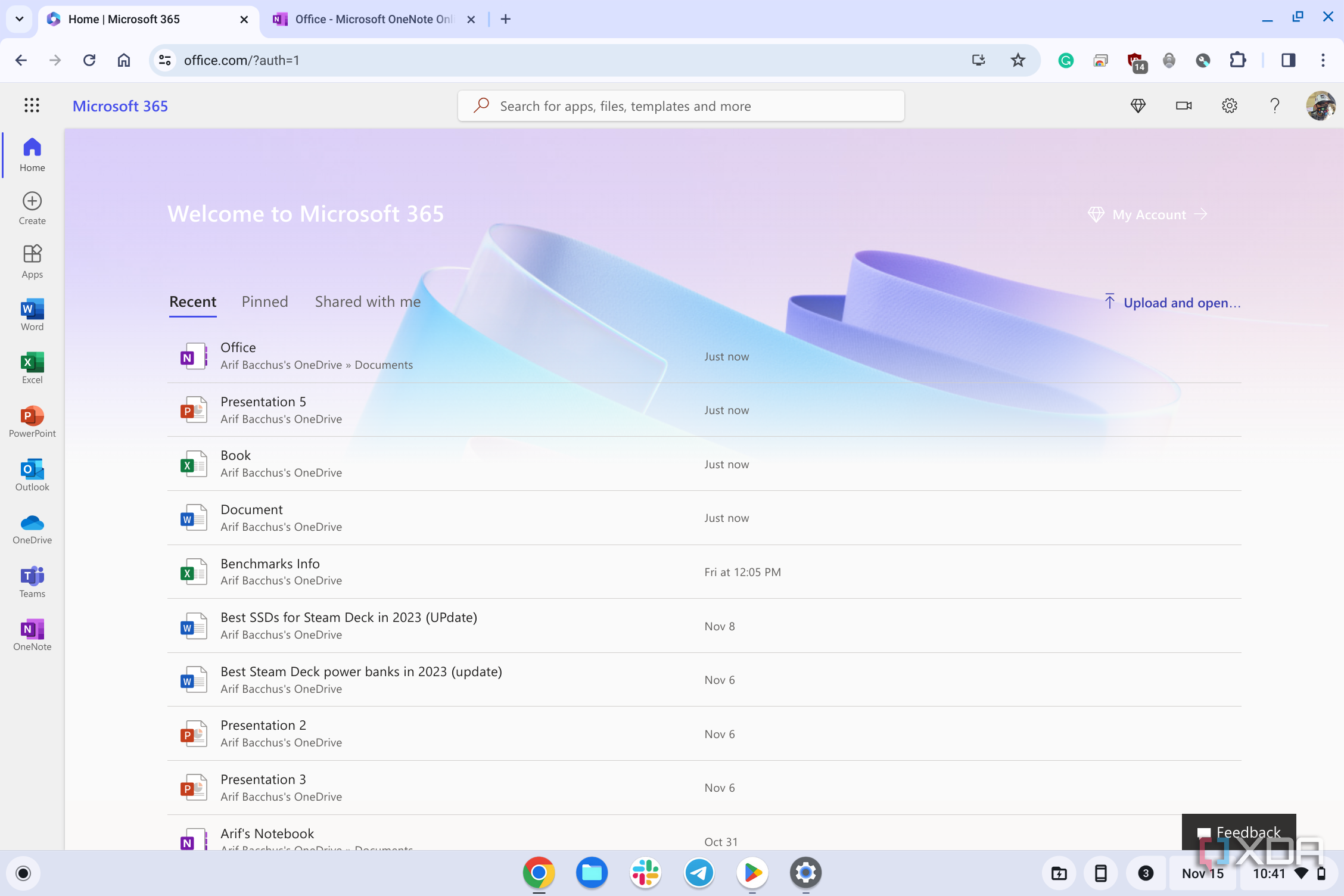 Microsoft 365 main page