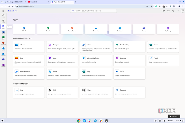A list of Microsoft 365 apps