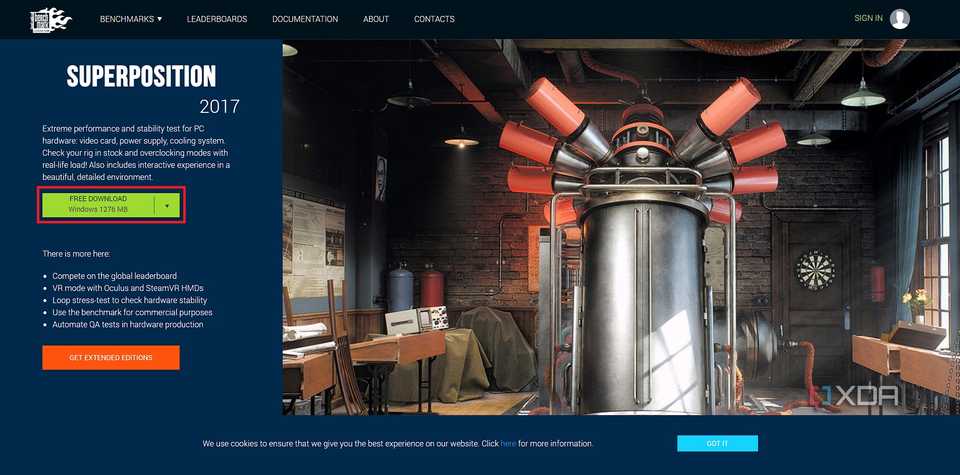 Screenshot of Superposition download page