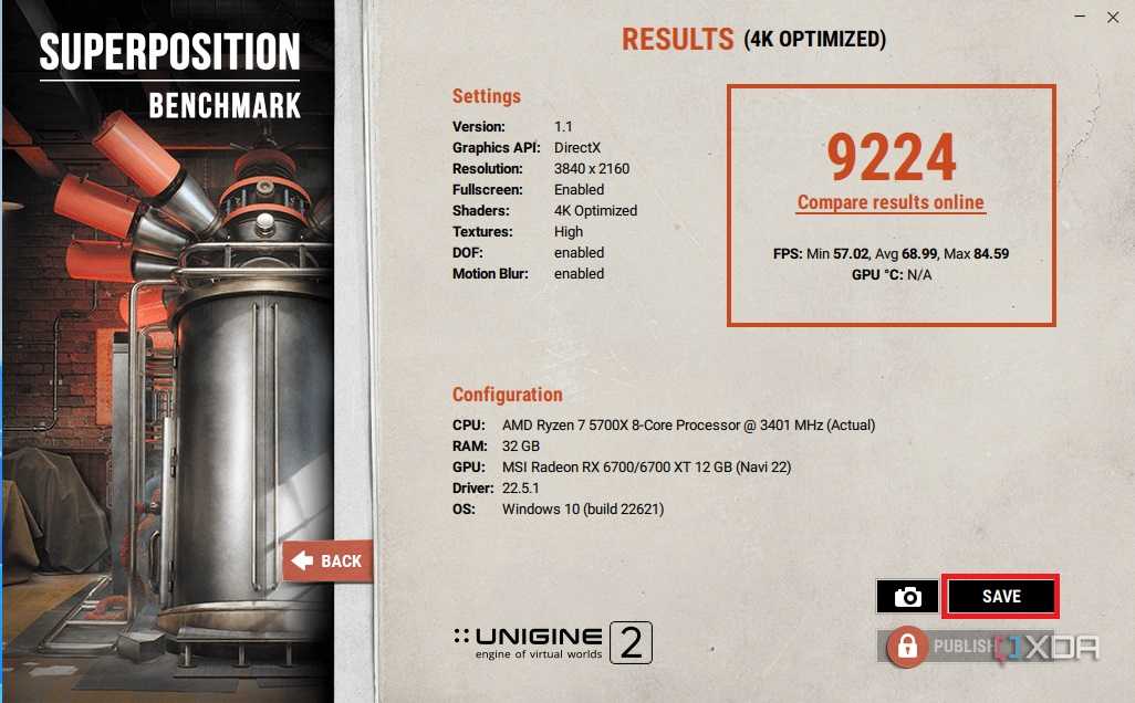 GPU benchmark results in superposition