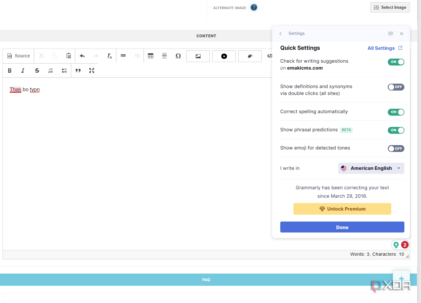 ]Grammarly quick settings