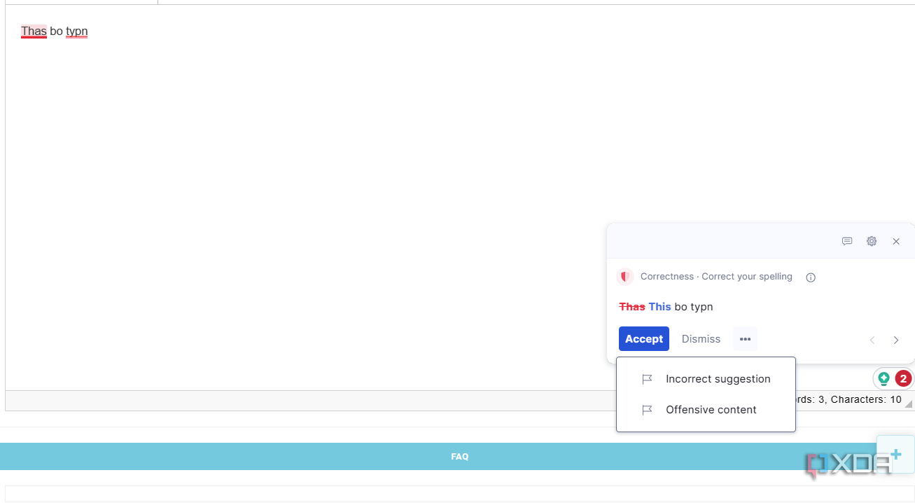 Grammarly showing spelling suggestions