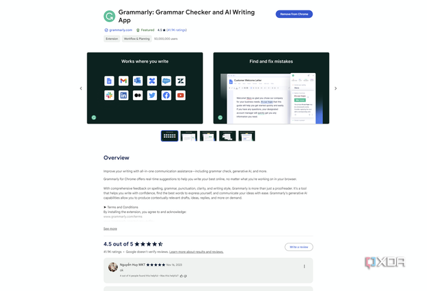 Grammarly for Chrome product listing