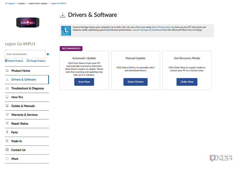 Legion Go selecting the proper drivers