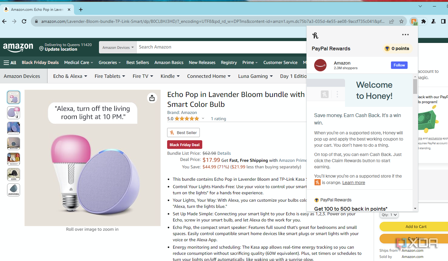 The Honey shopping extension on Amazon