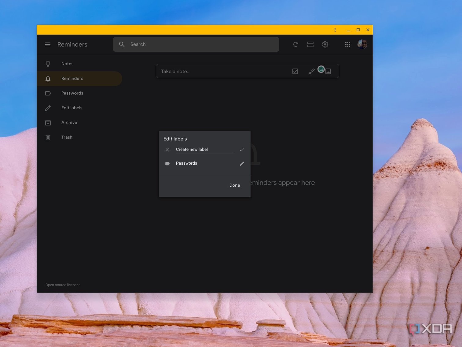 Google Keep Editing a Label