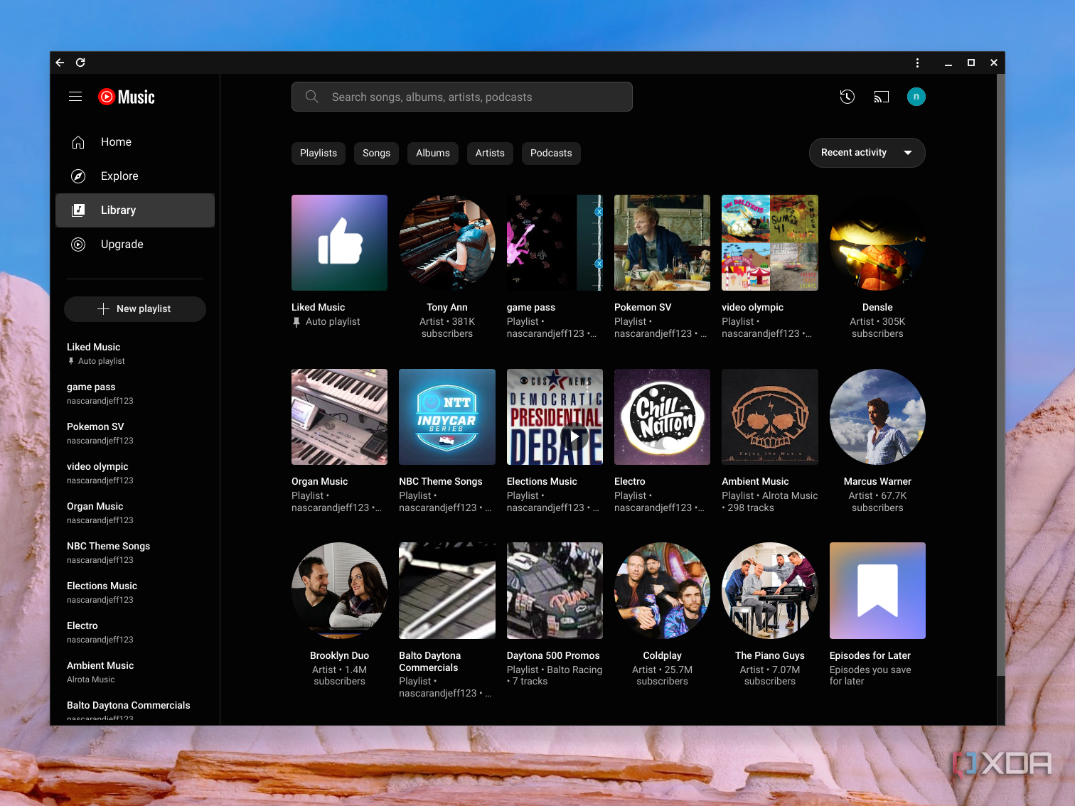 The Library page of YouTube music