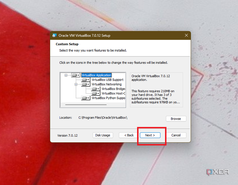 A screenshot of the first setup screen of Oracle VirtualBox on Windows 11