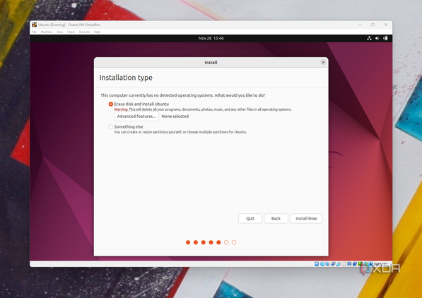 A screenshot of the conformation page to install Ubuntu in Virtual Box