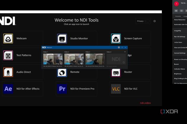 A screenshot of a PC running three OBSBOT Tail Air webcams in NDI mode