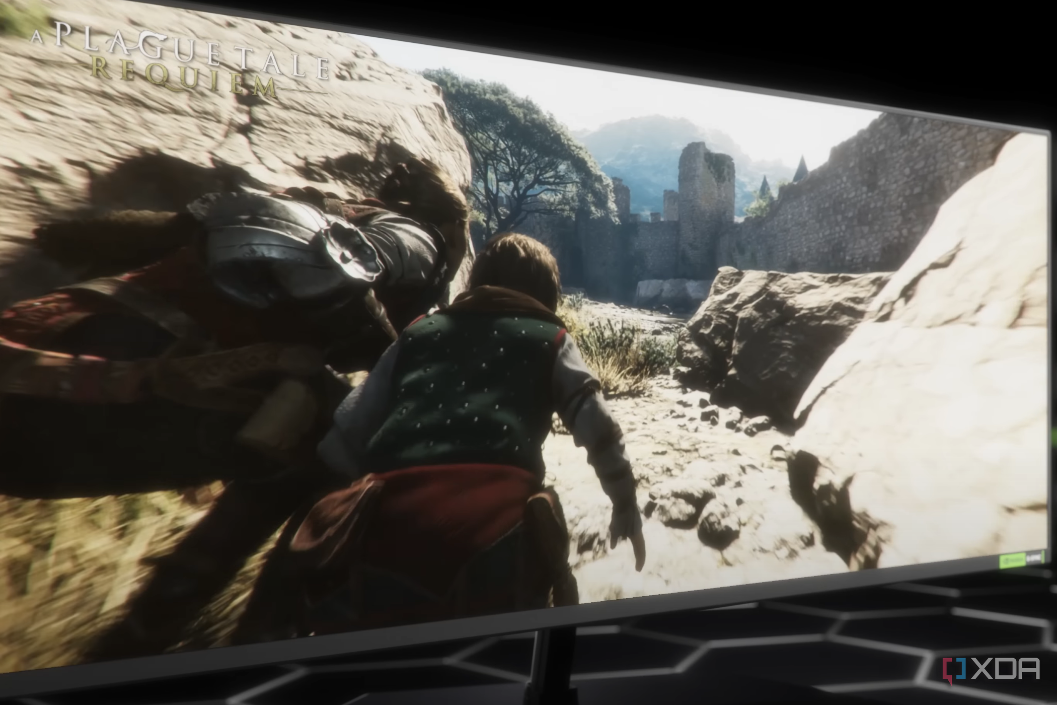 An image of a game on a widescreen monitor on Nvidia GeForce Now
