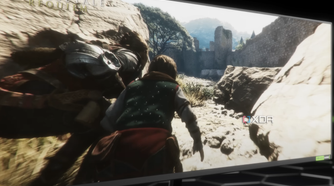 An image of a game on a widescreen monitor on Nvidia GeForce Now