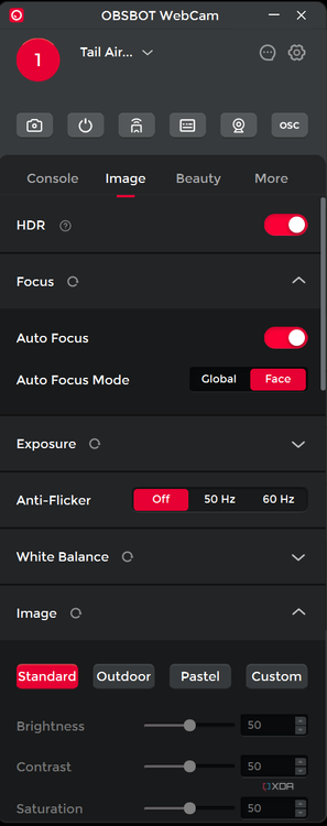 A sceenshot of the OBSBOT Tail Air PC app