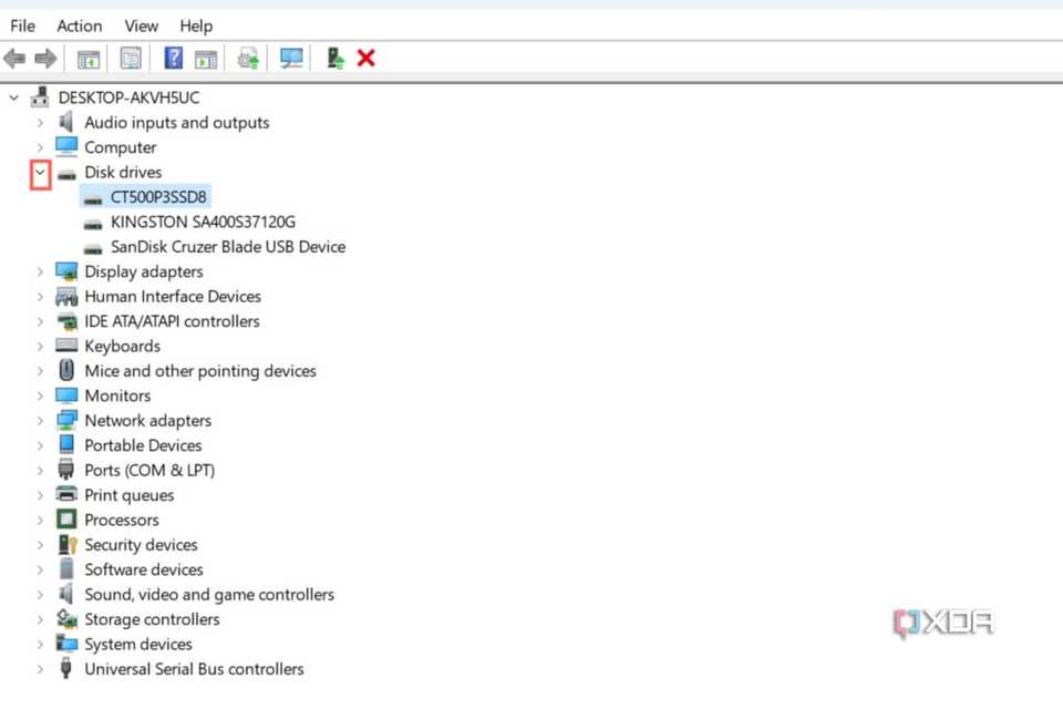 A screenshot of Device manager with the Disk Drives visisble