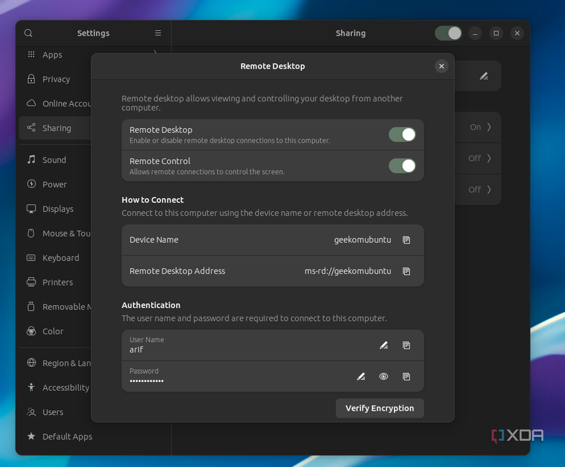 Remote Desktop switches on Ubuntu