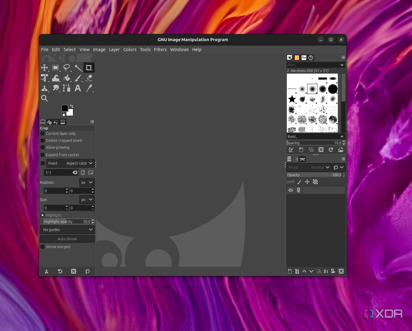 GIMP running with a blank canvas on Ubuntu