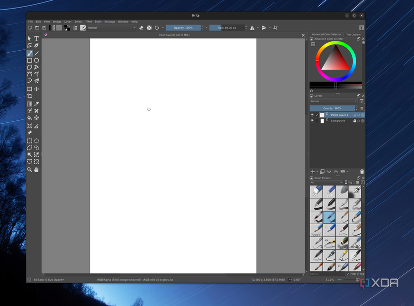 The Kitra canvas open on Ubuntu with a blank file
